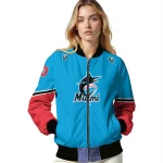 personalized miami marlins chevron style blue bomber jacket best selling