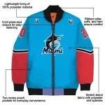 personalized miami marlins chevron style blue bomber jacket best selling