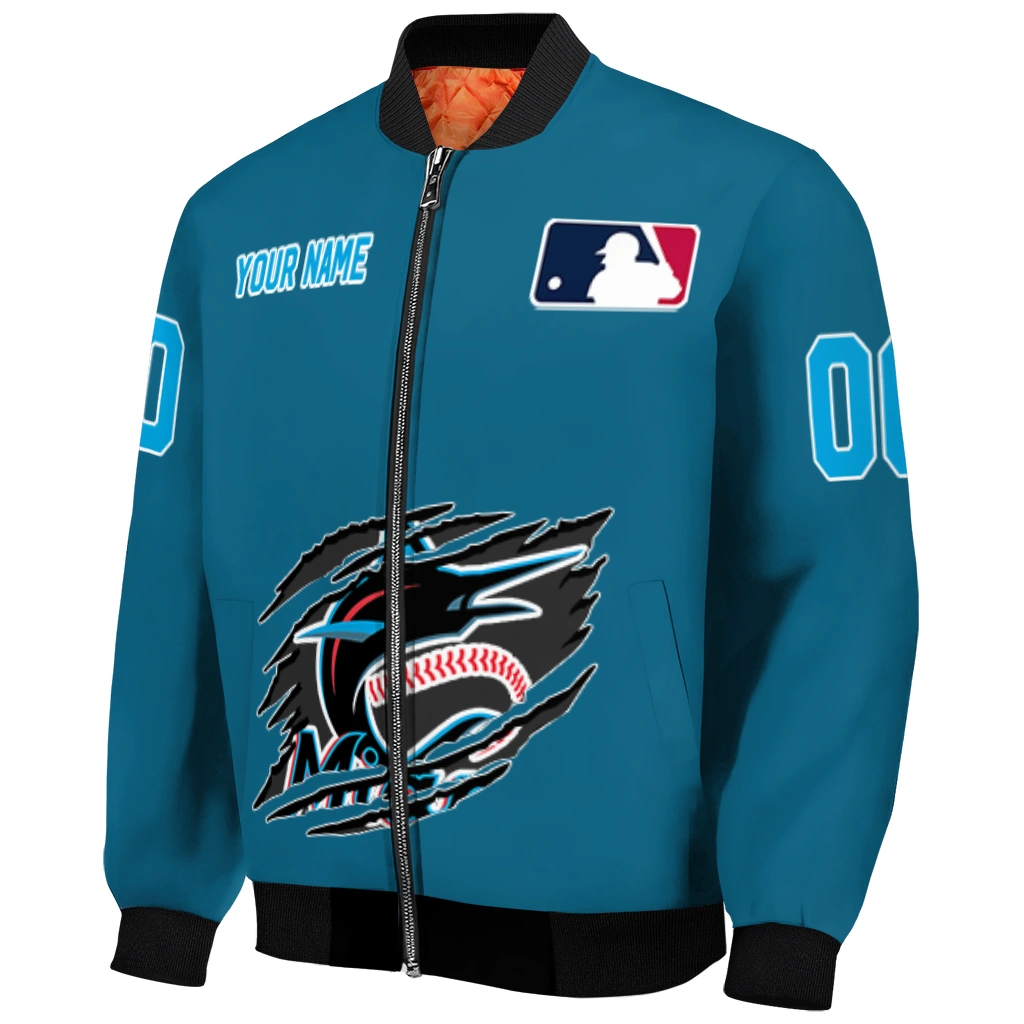 personalized miami marlins claw gash blue bomber jacket fashion forward personalized miami marlins claw gash blue bomber jacket fashion forward
