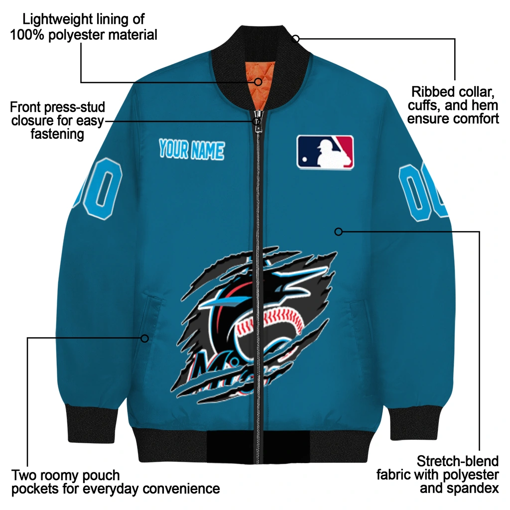 personalized miami marlins claw gash blue bomber jacket new arrival personalized miami marlins claw gash blue bomber jacket new arrival