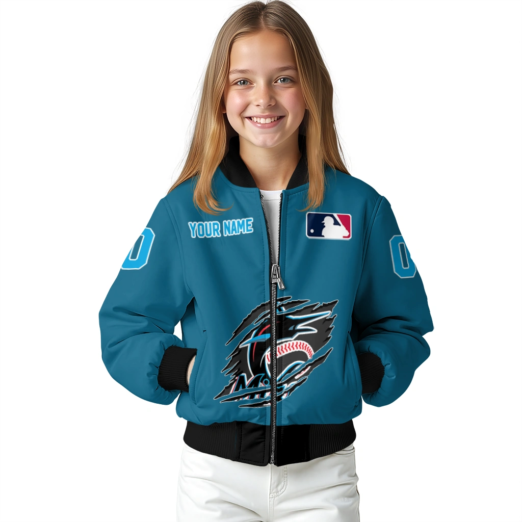 personalized miami marlins claw gash blue bomber jacket top rated personalized miami marlins claw gash blue bomber jacket top rated