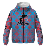 personalized miami marlins geometric blossom blue windbreaker jacket best selling