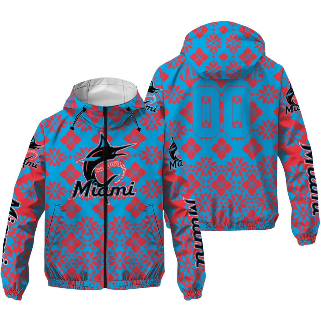 personalized miami marlins geometric blossom blue windbreaker jacket high quality personalized miami marlins geometric blossom blue windbreaker jacket high quality