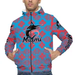 personalized miami marlins geometric blossom blue windbreaker jacket best selling