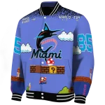 personalized miami marlins mario blocks blue black varsity jacket best selling