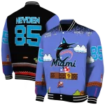 personalized miami marlins mario blocks blue black varsity jacket best selling