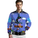personalized miami marlins mario blocks blue black varsity jacket best selling