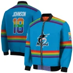 personalized miami marlins rainbow jersey number blue bomber jacket best selling