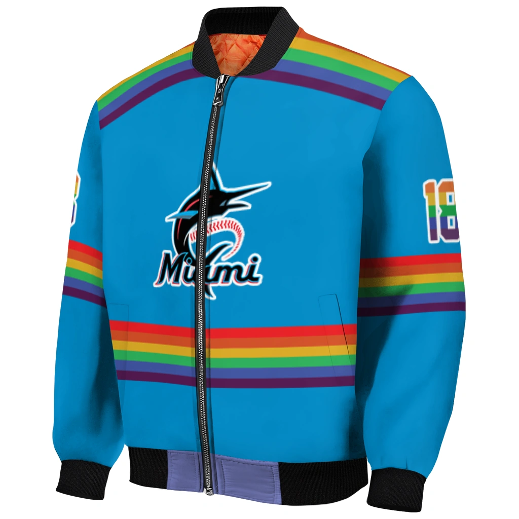 personalized miami marlins rainbow jersey number blue bomber jacket fashion forward personalized miami marlins rainbow jersey number blue bomber jacket fashion forward