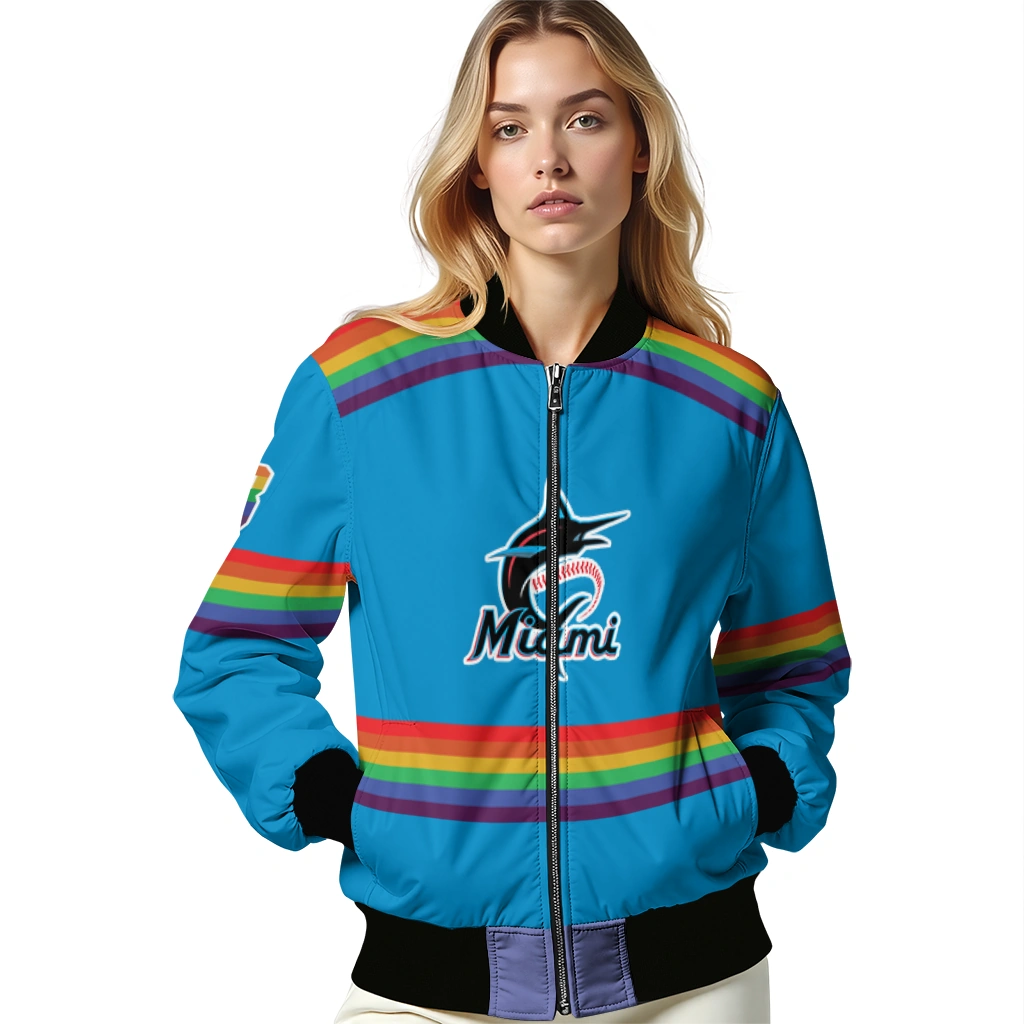 personalized miami marlins rainbow jersey number blue bomber jacket latest model personalized miami marlins rainbow jersey number blue bomber jacket latest model