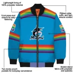 personalized miami marlins rainbow jersey number blue bomber jacket best selling