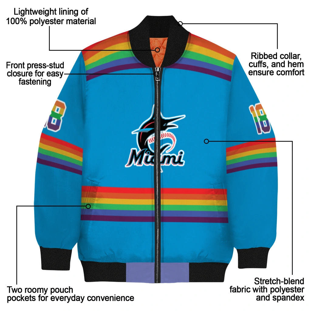 personalized miami marlins rainbow jersey number blue bomber jacket new arrival personalized miami marlins rainbow jersey number blue bomber jacket new arrival