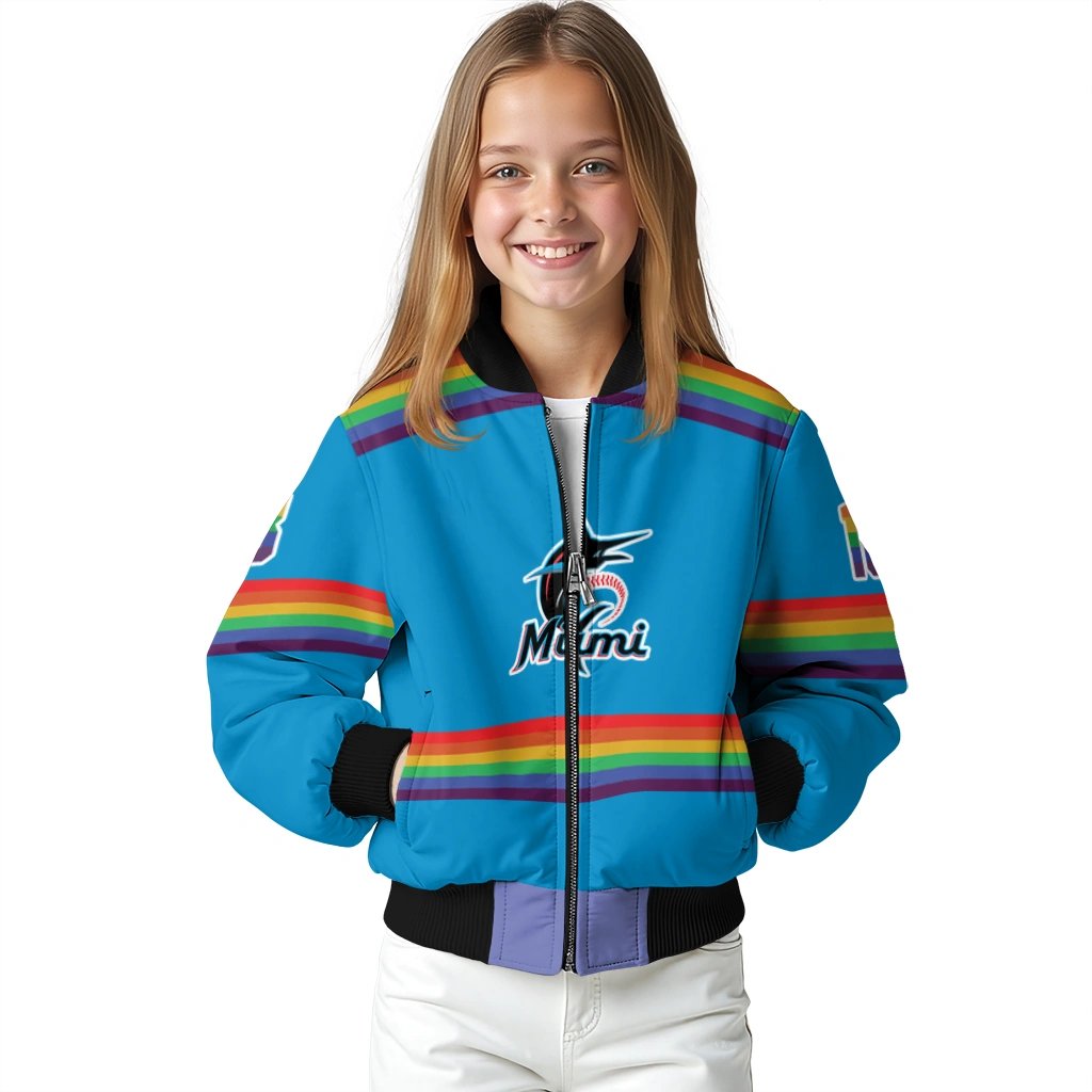 personalized miami marlins rainbow jersey number blue bomber jacket top rated personalized miami marlins rainbow jersey number blue bomber jacket top rated