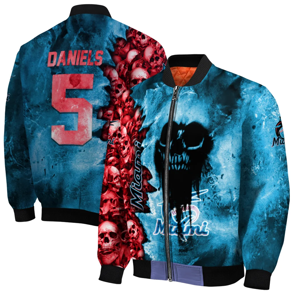 personalized miami marlins skull cluster blue bomber jacket best selling personalized miami marlins skull cluster blue bomber jacket best selling