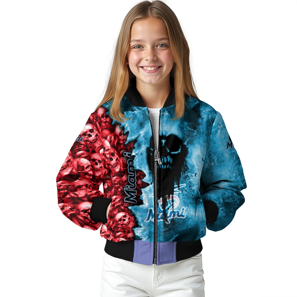personalized miami marlins skull cluster blue bomber jacket top rated personalized miami marlins skull cluster blue bomber jacket top rated