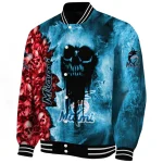 personalized miami marlins skull cluster blue varsity jacket best selling