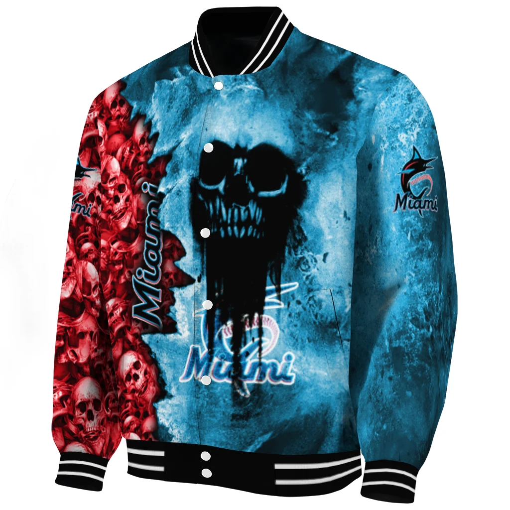 personalized miami marlins skull cluster blue varsity jacket best selling personalized miami marlins skull cluster blue varsity jacket best selling