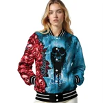 personalized miami marlins skull cluster blue varsity jacket best selling