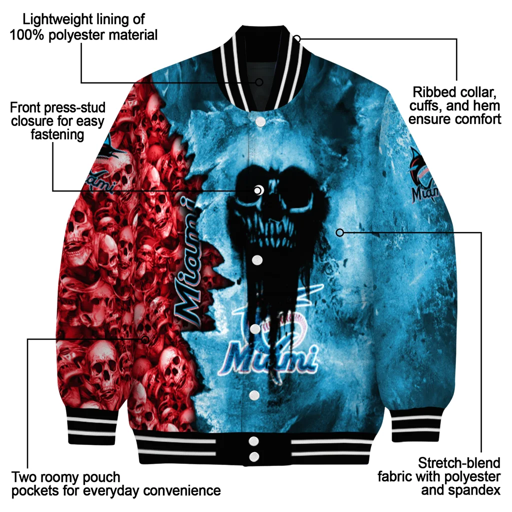 personalized miami marlins skull cluster blue varsity jacket new arrival personalized miami marlins skull cluster blue varsity jacket new arrival