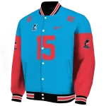 personalized miami marlins team patch blue varsity jacket best selling
