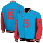 personalized miami marlins team patch blue varsity jacket best selling