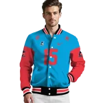 personalized miami marlins team patch blue varsity jacket best selling