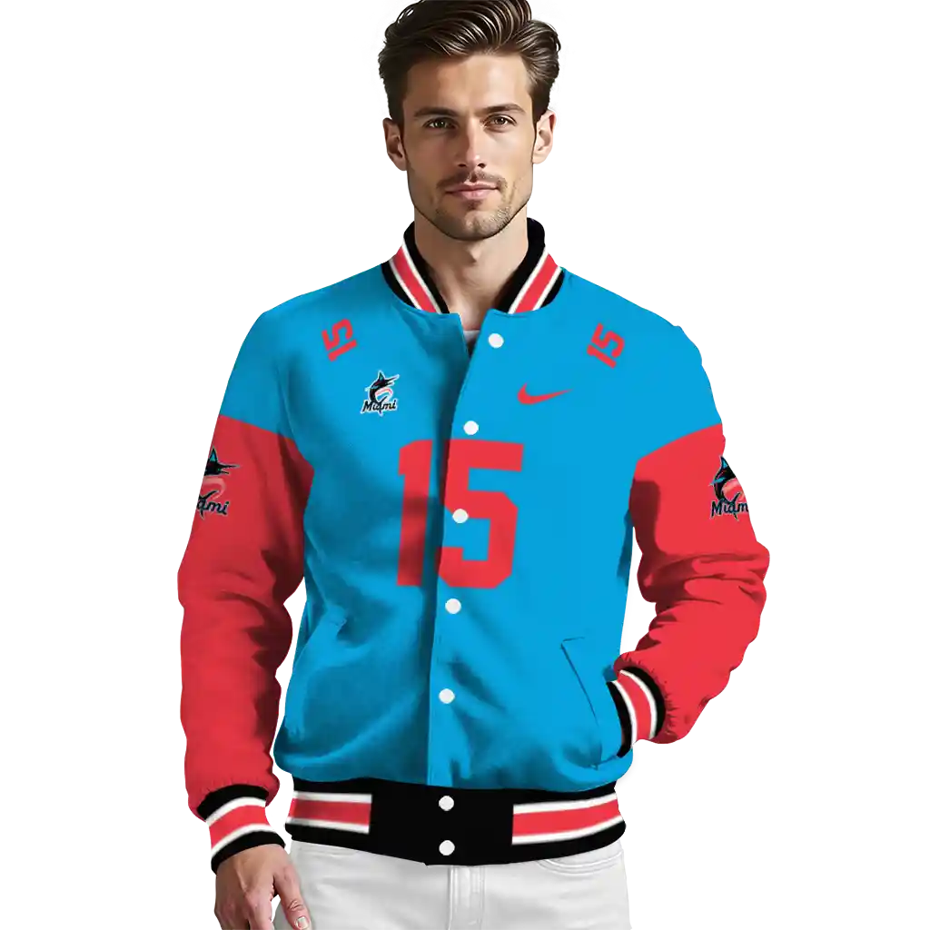 personalized miami marlins team patch blue varsity jacket high quality personalized miami marlins team patch blue varsity jacket high quality