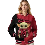 personalized miami redhawks adorable yoda red black varsity jacket best selling