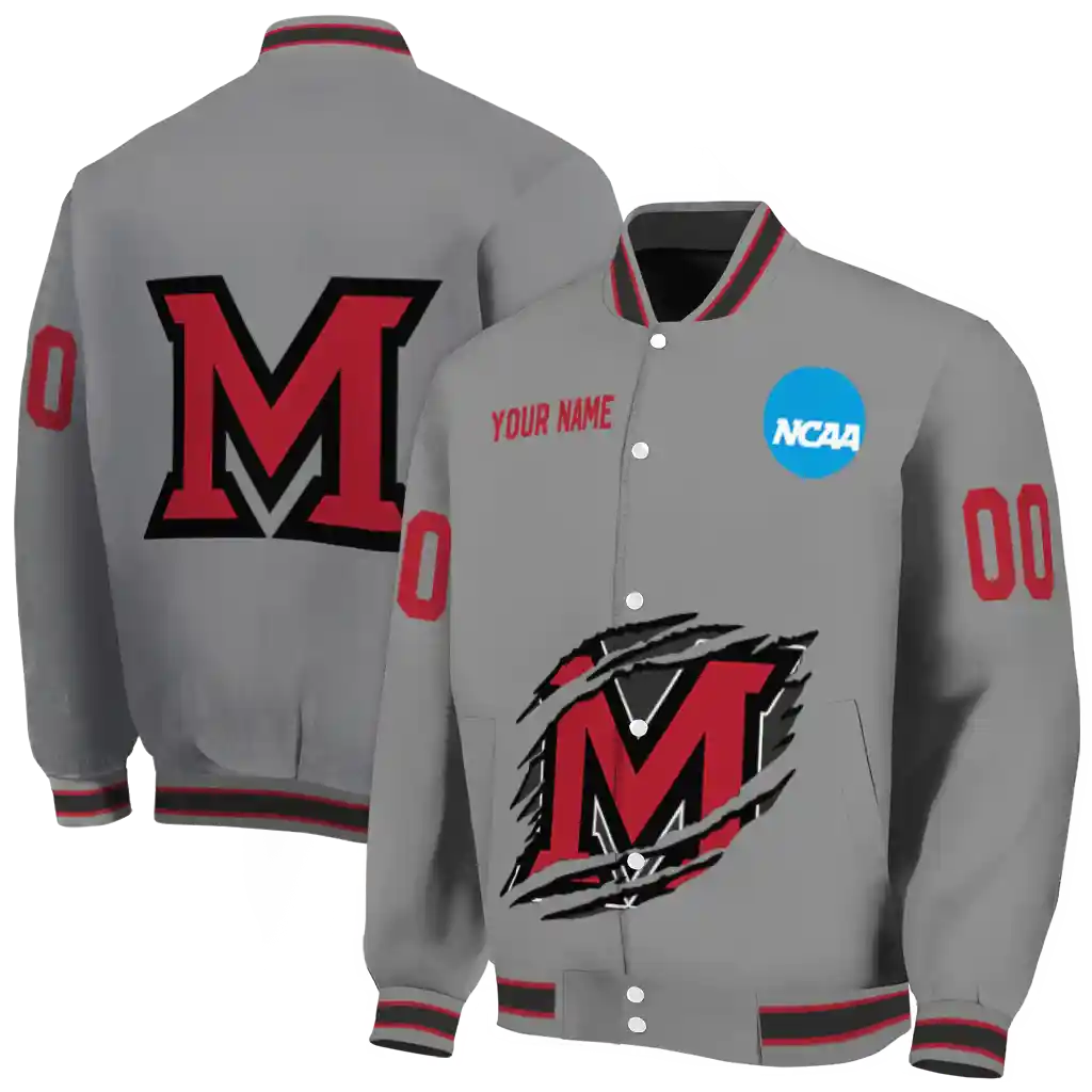 personalized miami redhawks feral slash grey varsity jacket fashion forward personalized miami redhawks feral slash grey varsity jacket fashion forward
