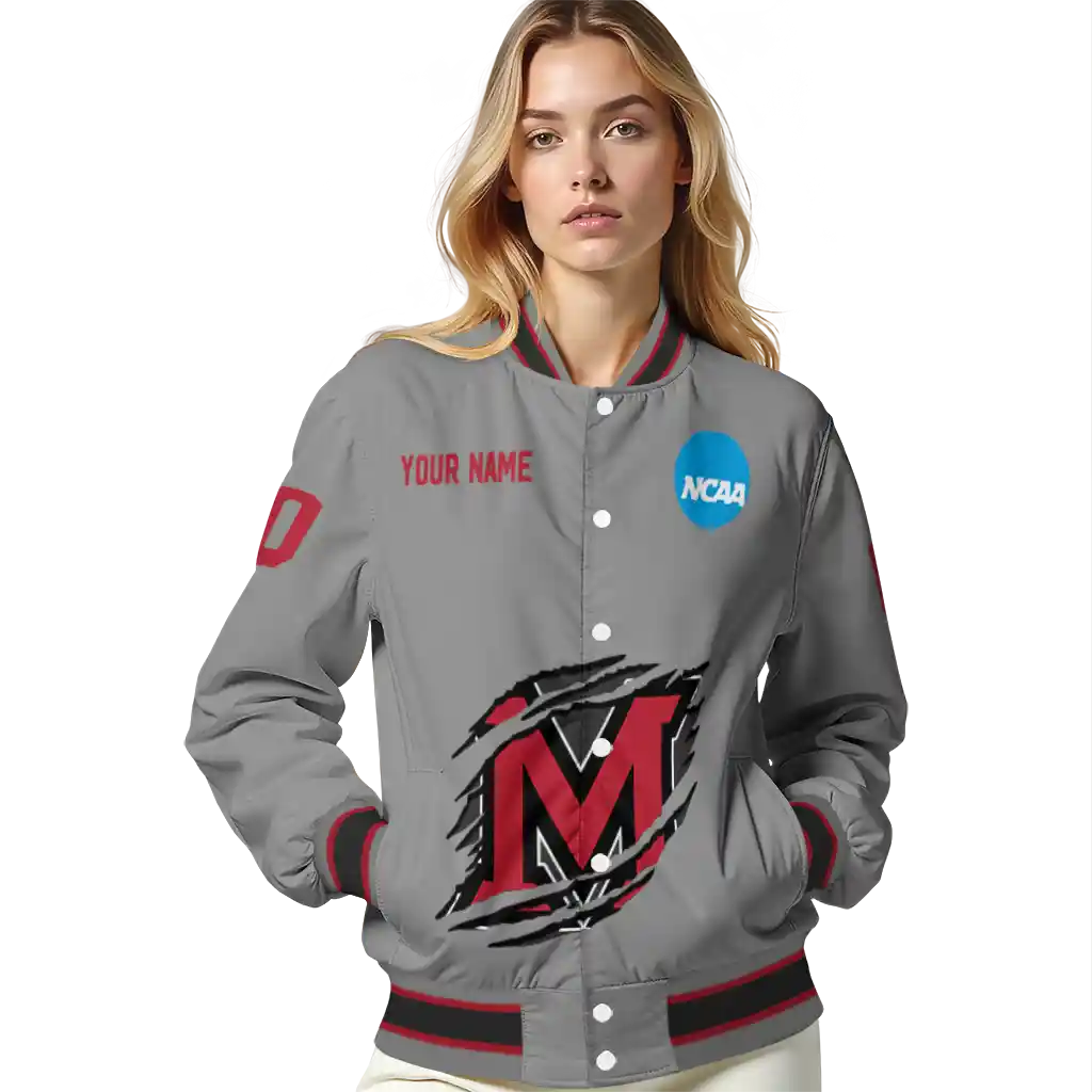 personalized miami redhawks feral slash grey varsity jacket latest model personalized miami redhawks feral slash grey varsity jacket latest model