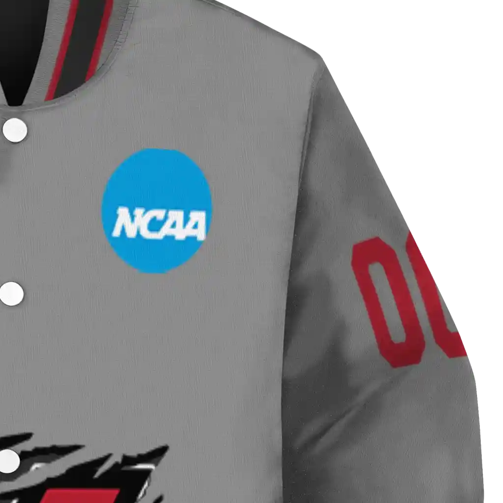 personalized miami redhawks feral slash grey varsity jacket premium grade personalized miami redhawks feral slash grey varsity jacket premium grade