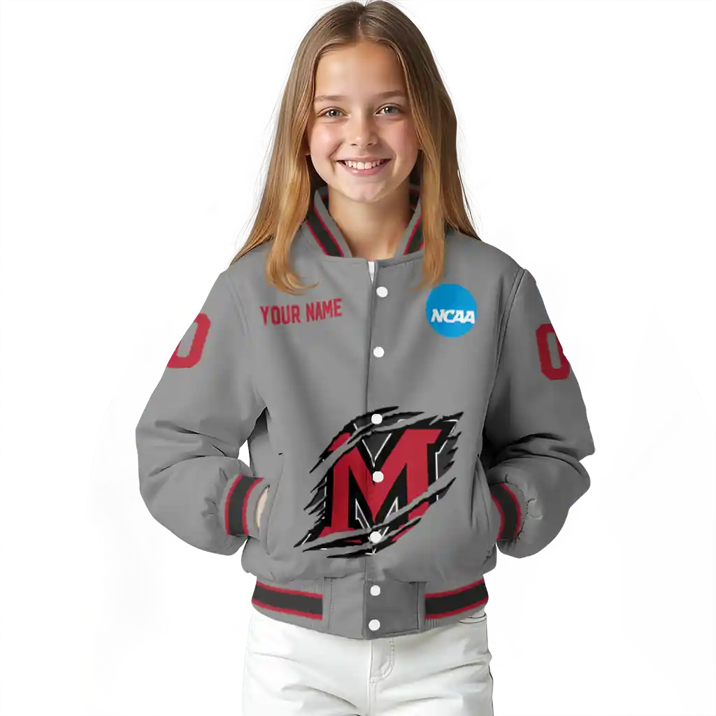 personalized miami redhawks feral slash grey varsity jacket top rated personalized miami redhawks feral slash grey varsity jacket top rated