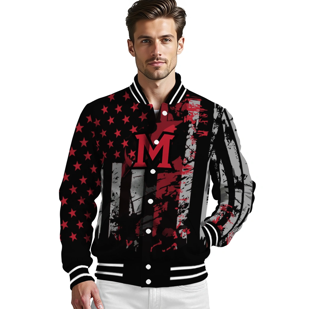 personalized miami redhawks star stripes red black varsity jacket high quality personalized miami redhawks star stripes red black varsity jacket high quality