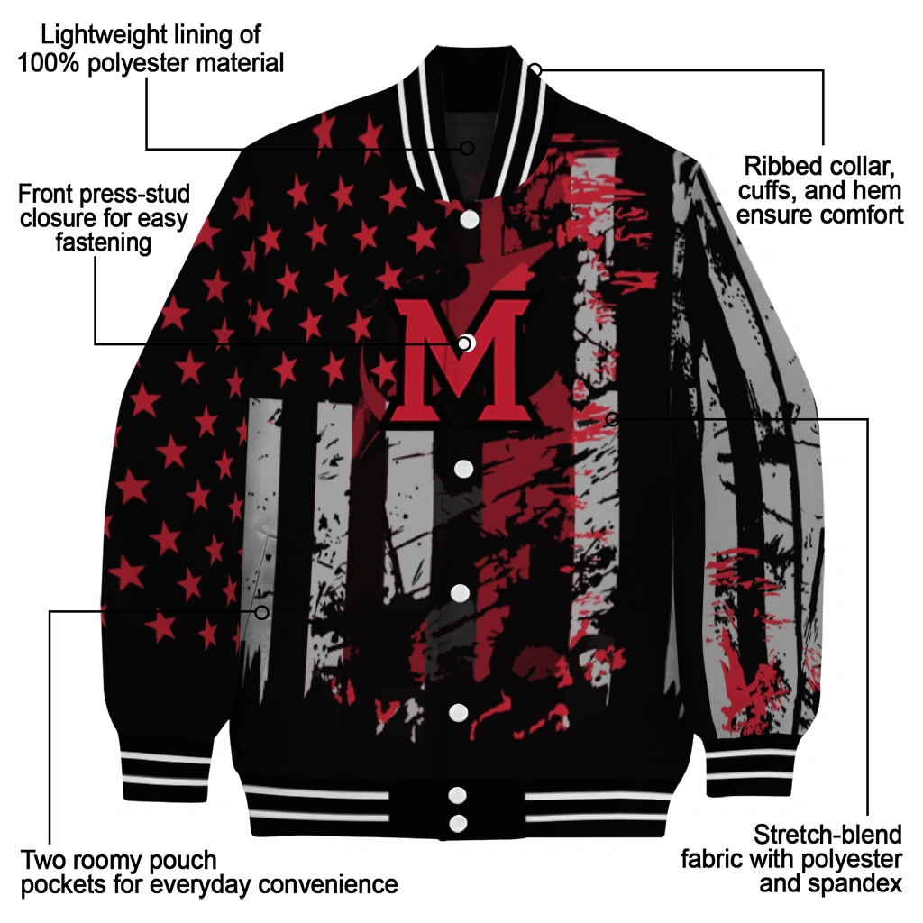 personalized miami redhawks star stripes red black varsity jacket new arrival personalized miami redhawks star stripes red black varsity jacket new arrival