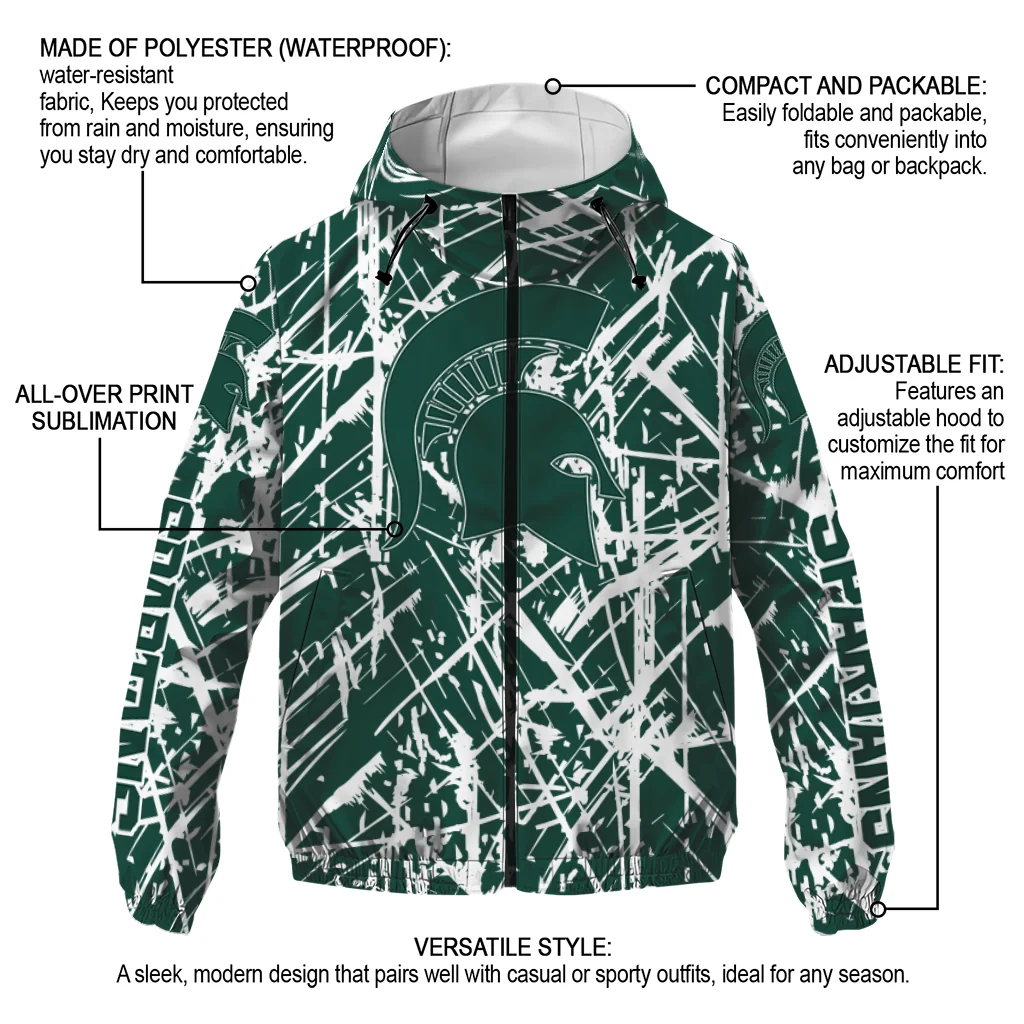 personalized michigan state spartans brushstroke pattern green windbreaker jacket new arrival personalized michigan state spartans brushstroke pattern green windbreaker jacket new arrival