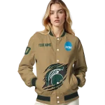 personalized michigan state spartans claw effect beige varsity jacket best selling