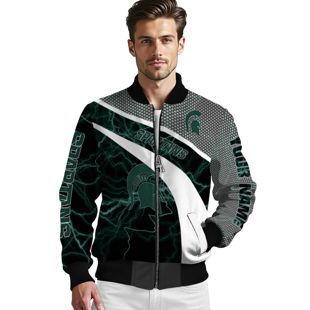 personalized michigan state spartans electric flash green bomber jacket high quality personalized michigan state spartans electric flash green bomber jacket high quality