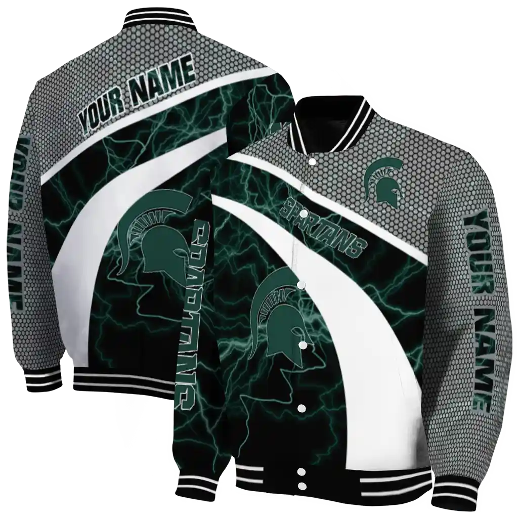 personalized michigan state spartans electric flash green varsity jacket fashion forward personalized michigan state spartans electric flash green varsity jacket fashion forward