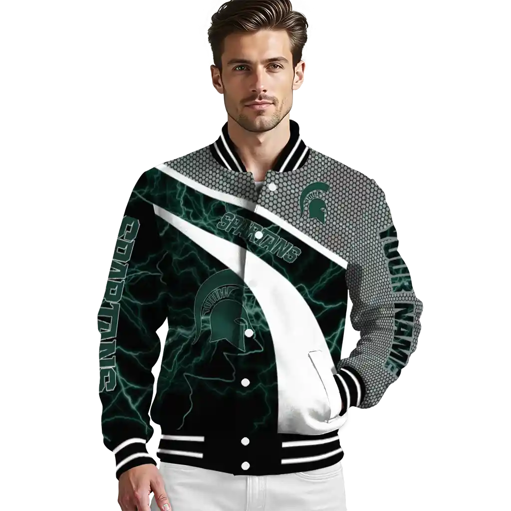 personalized michigan state spartans electric flash green varsity jacket high quality personalized michigan state spartans electric flash green varsity jacket high quality