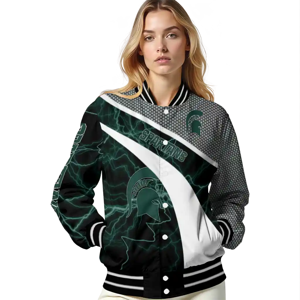 personalized michigan state spartans electric flash green varsity jacket latest model personalized michigan state spartans electric flash green varsity jacket latest model