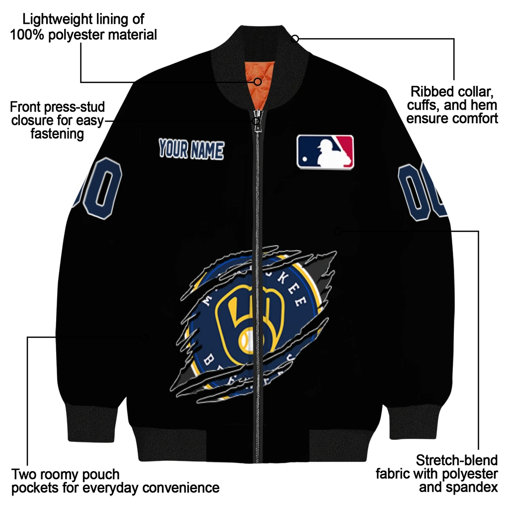 personalized milwaukee brewers claw fragment black bomber jacket new arrival personalized milwaukee brewers claw fragment black bomber jacket new arrival