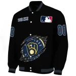 personalized milwaukee brewers claw fragment black varsity jacket best selling