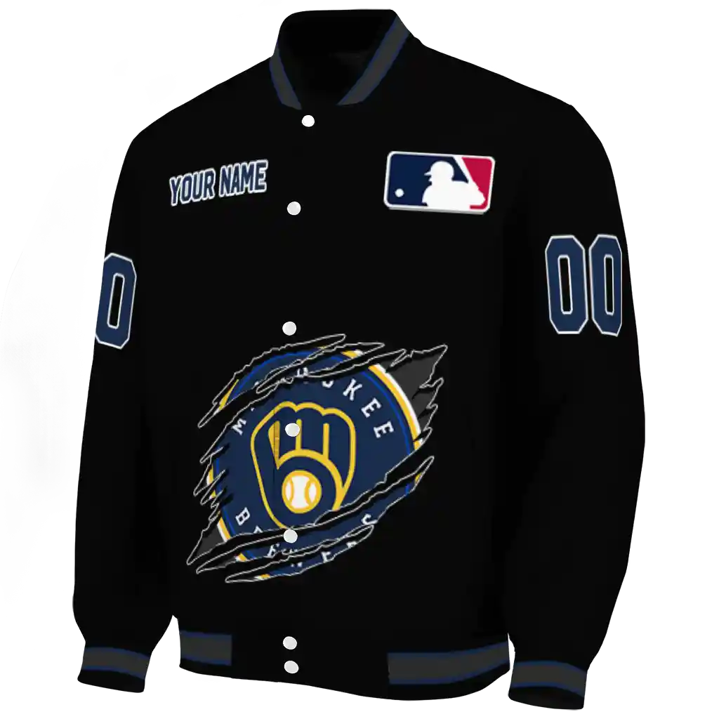 personalized milwaukee brewers claw fragment black varsity jacket best selling personalized milwaukee brewers claw fragment black varsity jacket best selling