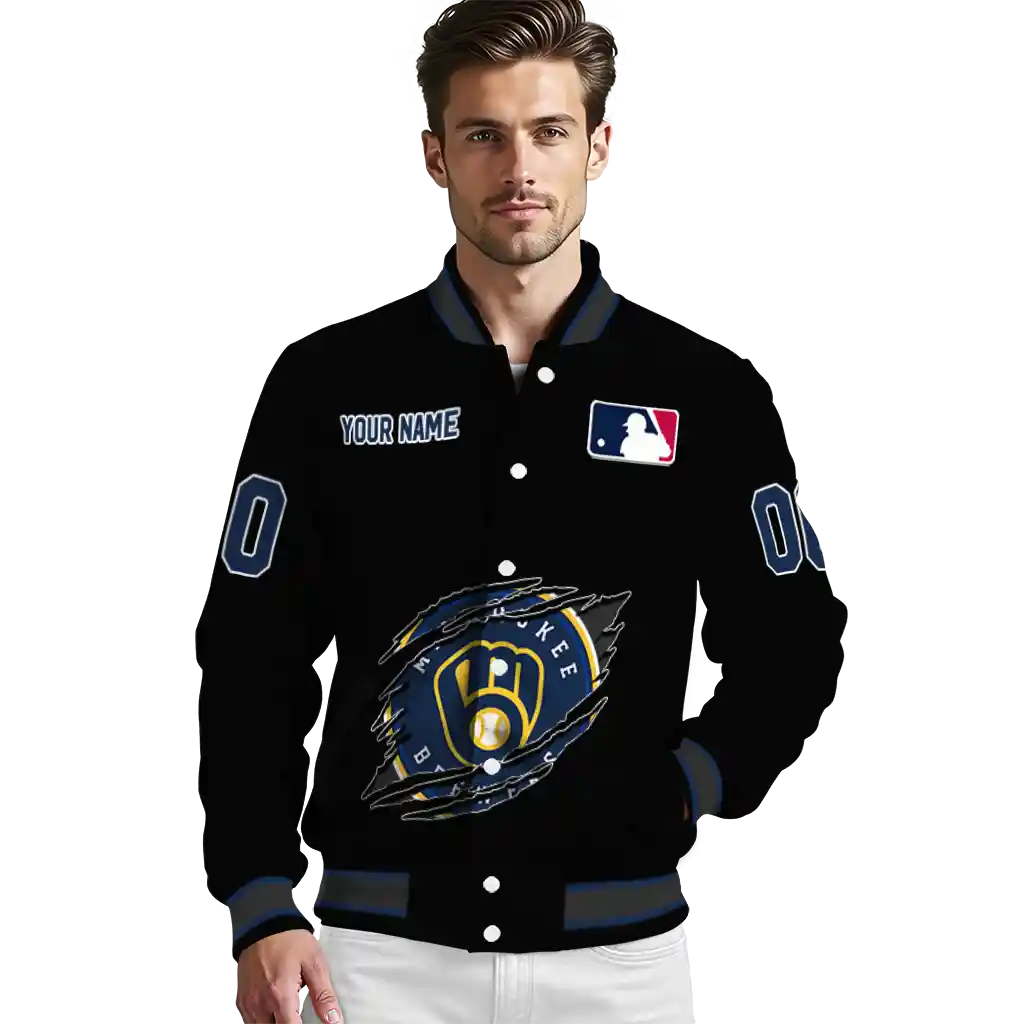 personalized milwaukee brewers claw fragment black varsity jacket high quality personalized milwaukee brewers claw fragment black varsity jacket high quality