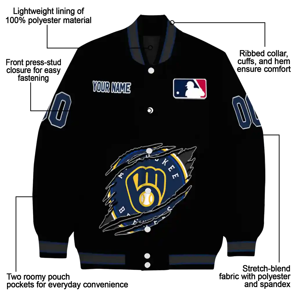 personalized milwaukee brewers claw fragment black varsity jacket new arrival personalized milwaukee brewers claw fragment black varsity jacket new arrival