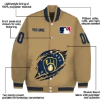 personalized milwaukee brewers claw swipe beige varsity jacket best selling