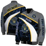 personalized milwaukee brewers electric flash navy blue varsity jacket best selling