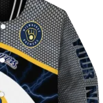 personalized milwaukee brewers electric flash navy blue varsity jacket best selling