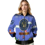 personalized milwaukee brewers mario blocks blue black bomber jacket best selling