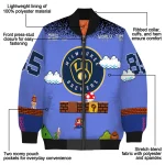 personalized milwaukee brewers mario blocks blue black bomber jacket best selling